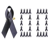 100 Pieces Black Satin Awareness Ribbons with Safety Pins 1.4 * 3.1 inch (Black)