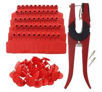 100 Pieces Blank Cattle Ear Tags with Pliers,TPU Blank Animal Identification Livestock Ear Tags for Cattle Cow Horse Pig Goat Sheep (Red)