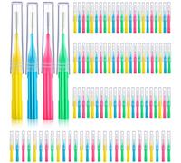 100 Pieces Braces Brush for Cleaner Interdental Brush Toothpick Dental Flossing Head Oral Hygiene Flosser Tooth Cleaning Tool (Light Blue, Pink, Yellow, Light Green)
