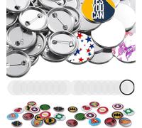 100 Pieces Button Maker Supplies, 1.25 Inch/32 mm Pin Kit for Machine, Metal Badge Sets with Shell Back Cover and Transparent Foil