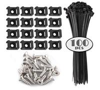 100 Pieces Cable Tie Mount Base Saddle Type Mount Wire Holder, 100 PCS Cable Zip Ties with Self-Locking (150 x 3.5mm) and Deep Thread Pan Head Screws (Black