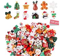 100 Pieces Christmas Assorted Craft Resin Ornaments, Kalolary Resin Flatback Miniature Xmas Ornaments Santa Snowman Tree Bell Resin Charms Decoration for Phone Case Earrings Christmas Family DIY Craft