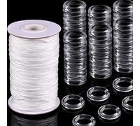 100 Pieces Clear Roman Curtain Rings 55 Yards Roman Blind Cord 8 to 13 mm Transparent Plastic Rings 1.8 mm White Braided Lift Shade Cord for DIY Blind Curtains(White)