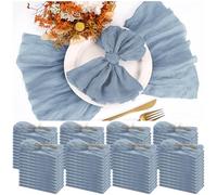 100 Pieces Cloth Napkins Dusty Blue Dinner Cheesecloth Napkins for Wedding,Wrinkled Cloth Napkins Bulk for Home Party Rustic Table Decoration, 17 x 17 Inch