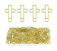 100 Pieces Cross Paper Clips 3.5 x 2.3 cm Bible Paper Clips Cross Shape Bible Accessories Christian Bookmark Gift Idea Gold
