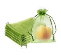 100 Pieces Green Protection Bags with Drawstring - Fruit Netting for Protecting Vegetable Net Cover - Reusable Mesh for Garden Apple Trees (15 * 20cm)