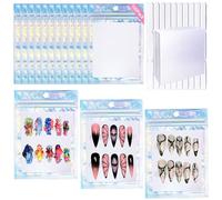 100 Pieces Holographic Nail Storage Bags Press On Nail Packaging Bags and 100 Pieces Shiny White Pearl Card Nail Tips Packaging Bags with 210 Pieces Pre-Cut