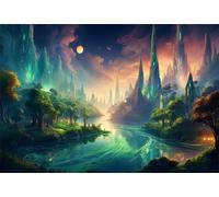 100 Pieces Jigsaw Puzzles for Adults,Family Challenging Puzzle Game,Fun Intellectual Art puzzles for Decompression and Home Decor Fantasy River Scenery(15.7x11 inch)