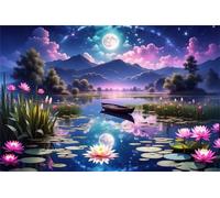100 Pieces Jigsaw Puzzles for Adults,Family Challenging Puzzle Game,Fun Intellectual Art puzzles for Decompression and Home Decor Moonlight Lake Scenery(15.7x11 inch)