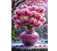 100 Pieces Jigsaw Puzzles for Adults,Family Challenging Puzzle Game,Fun Intellectual Art puzzles for Decompression and Home Decor Pink Tulip Bouquet(15.7x11 inch)