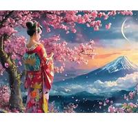 100 Pieces Jigsaw Puzzles for Adults,Family Challenging Puzzle Game,Fun Intellectual Art puzzles for Decompression and Home Decor Japanese Mountain Scenery Woman(15.7x11 inch)