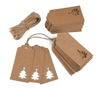 100 Pieces Kraft Paper Gift Tags Hollow Christmas Tree Design with 66 Feet Twines for Wedding Favor Party Gift