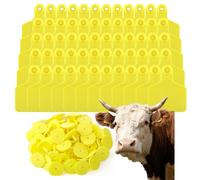 100 Pieces Large Blank Cattle Ear Tags PE Animal Identification Ear Tags Suitable for Sheep, Cattle, Calves and Pig Farm Management Yellow 100pcs
