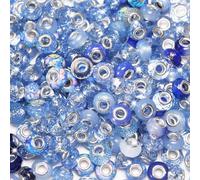 100 Pieces Large Hole Beads, Assorted European Craft Beads Blue Big Hole Fairy Wands Garden Bead Large Hole Lampwork Spacer Bead for DIY Pens Charms Bracelet Necklace Jewelry Making Supplies