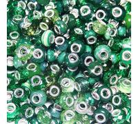 100 Pieces Large Hole Beads, Assorted European Craft Beads Green Big Hole Fairy Wands Garden Beads Large Hole Lampwork Spacer Beads for DIY Pens Charms Bracelet Necklace Jewelry Making Supplies