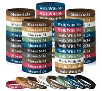 100 Pieces LDS Youth Theme Walk with Me Bracelet Mormon Silicone Wristbands Christian Faith Baptism Gifts for Men Women （Dark Color）