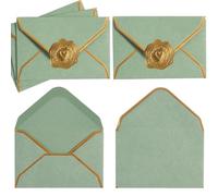 100 Pieces Mini Gift Card Envelopes Colorful V Flap Small Envelopes with Gold Border for Blank Note Cards, Business Gift Cards (Sage Green, 4 x 2.7 Inches)