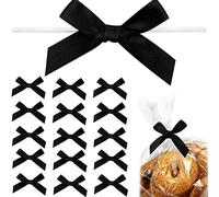 100 Pieces Mini Satin Ribbon Twist Tie Bows DIY Twist Bow Crafts Tying Up for Halloween Christmas Wedding Gift Wrapping Candy Treat Bags Decoration (Black)