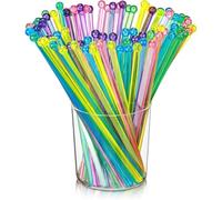100 Pieces Multicolor Plastic Round Top Crystal Swizzle Sticks, Reusable Cocktail Stirrers for Drinks, Colorful Beverage Mixers for Home Bar, Parties, and Daily Use