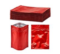 100 Pieces Mylar Foil Ziplock Bag Sample Pouch Self Sealing Double-Sided Color Flat Ziplock Bags Food Grade Storage Vacuum Sealer Perfect for Cosmetic Tea Powder Sample Giveaway 8.5x13cm (Red)
