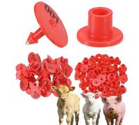 100 Pieces of Animal Round Ear Tags, Suitable for Livestock Tags for Cattle, Pigs, Sheep and Goats (No. 001-1000) red 001-100