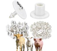 100 Pieces of Ear Tags, 001-1000 Digital Round Livestock Ear Tags, Suitable for Sheep/Cattle/Pig Farm Animal Identification Marks White 101-200