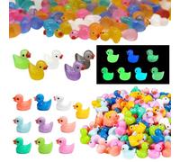100 Pieces of Glow-in-The-Dark Ducks, Duck Resin Statues, Mini Duck Ornaments, Suitable for Decorating Dollhouses, Potted Plants, Garden Landscapes (Random Colors)