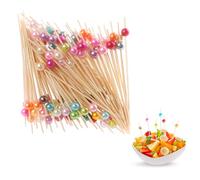 100 Pieces of Mixed Bamboo Picks in 10 Colors, Suitable for Food and Drinks, Cocktail Picks, Sandwich Picks, Fruit Picks and Other Party Food Supplies, Wooden Toothpicks