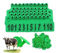 100 pieces of plastic ear tags for cattle, number 001-100-200-300-400-500, suitable for cattle, goats, pigs, cattle and sheep animal identification ear tags Green 7.5*10cm (2.95*3.93in) 201-300