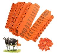 100 pieces of plastic ear tags for cattle, number 001-100-200-300-400-500, suitable for cattle, goats, pigs, cattle and sheep animal identification ear tags Orange 4*5cm (1.57*1.96in) 101-200