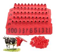 100 pieces of plastic ear tags for cattle, number 001-100-200-300-400-500, suitable for cattle, goats, pigs, cattle and sheep animal identification ear tags Red 7.5*10cm (2.95*3.93in) 301-400