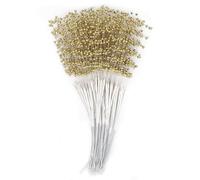 100 Pieces Pearl Sticks, 3 Styles Handmade Strands Beads Wreath Wedding Pearl Bridal Bouquet Party Decor Beaded Strand Able Decor Crafts DIY Accessories(Gold)