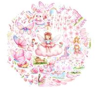 100 Pieces Pink Garden Fairy Stickers, Cute Cartoon Fairy Theme Stickers, Self-Adesive Vinyl Waterproof Fairy First Birthday Decorations for Decorating Water Bottle Laptop DIY Crafts