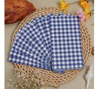 100 Pieces Pink/Green/Red/Orange Gingham Plaid Paper Napkins Scalloped Cocktail Napkins, Dinner Napkins for Home Wedding Birthday Party Supplies Tableware Decor (Long Blue)