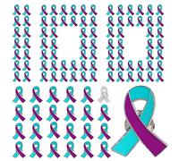 100 pieces Purple & Teal Ribbon pins Suicide Prevention Awareness brooch Domestic Violence Sexual Assault Awareness enamel Lapel Pins