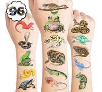 100 Pieces Reptile Birthday Party Decorations Souvenir Supplies Temporary Tattoos Decoration Lizard Snake Frog Alligator Turtle Safari Animals Stickers