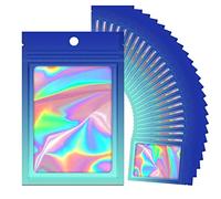 100 Pieces Resealable Mylar Ziplock Bags, Holographic Gradient Packaging Pouch With Clear Window for Party and Samples (Gradient Blue, 10.5x15 CM)