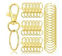 100 Pieces Rotating Lobster Clasp with Key Ring 50 Pieces Key Chain 50 Pieces Key Ring Jewelry DIY Crafts 32mm/1.25inches(Gold)