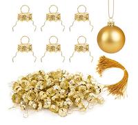 100 Pieces Round Christmas Ornament Caps and Christmas Ornament Hangers String Set, Christmas Hangers Caps for Christmas Tree, Ceramic Glass Porcelain Christmas Ornaments DIY Decorations