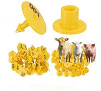 100 Pieces Round Pig Ear Tags with Number 001-1000 Plastic Precision Animal Identification Ear Tags Suitable for Cattle, Horses, Dogs, Pigs and Goat Farm Management Yellow 101-200