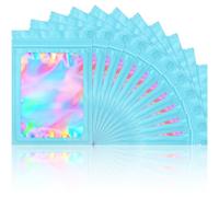 100 Pieces Smell Proof Mylar Bags- Resealable Holographic Packaging Pouch Bag with Clear Window for Food Storage Eyelash Jewelry Electronics Storage (Blue, 5.5 x 7.8 Inch)