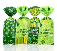 100 Pieces St. Patrick's Day Goodies Cellophane Bags, Leprechaun Hat Rainbow Beer Shamrock HAPPY ST. PATRICK'S DAY Plastic Candy Cookie Treat Gift Bags for Saint Patrick's Day Party Favor Supplies