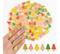 100 Pieces Tiny Christmas Tree for Dollhouse Micro Resin Decor for Crafts Mini Things for Fairy Garden Micro Landscaping Decoration, Colorful