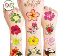 100 Pieces Tropical Flowers Hawaiian Temporary Tattoos Themed Birthday Party Decorations Favors Decoration Cute Hibiscus Plumeria Hawaii Luau Tattoo Stickers Gifts