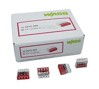 100 Pieces Wago 2273-204 Compact Junction Box Terminal Ø 0.5-2.5 mm², 4-pin, Transparent/red