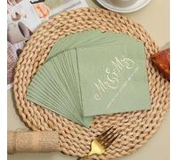 100 Pieces White and Gold/Sage Green Paper Wedding Napkins, Mr & Mrs Party Cocktail Beverage Dessert Napkins for Wedding Engagement Party Decorations (Green)