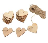 100 Pieces Wood Heart Blank Wooden Heart Embellishments 40 mm with 10 m Natural Twine for Wedding DIY Arts Crafts Card Making Valentine Decoration