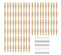 100 Pieces Wooden Clips and 50 Pieces Push Pins, Storage Clips, Photo Clips, Mini Wooden Clips, Decorative Wooden Clips, Suitable for Home, School, Office