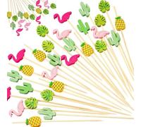 100 Pieces Wooden Cocktail Sticks, with Cocktail Umbrellas Decorations, Food Picks, Canape Sticks, Toothpicks for Appetizers, Party Serving, Drink Garnish