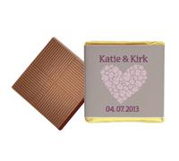 100 Pink Heart Theme Personalised Chocolate Wedding Favours (Plain Mint)